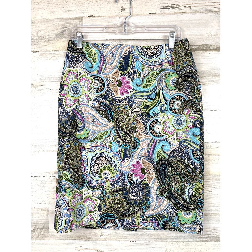 Talbots Womens 6 Multi Paisley Floral Straight Pencil Lined Cotton Skirt NEW